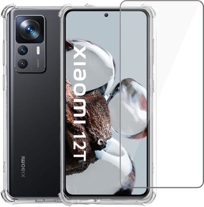 Geschikt voor Xiaomi 12T Hoesje + Screenprotector – Gehard Glas Cover +Shock Proof Case – Transparant
