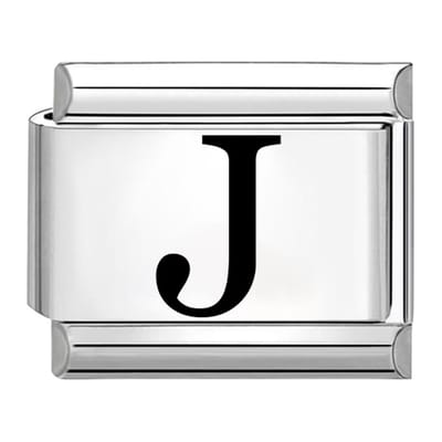 Quiges - Schakel - Bedel - 9mm - charms - Laser alfabet - letter J - Geschikt voor - armband - Schakelarmband - italy bedels armband