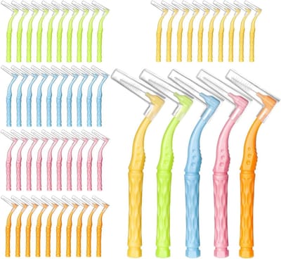 Dailygoods- Interdentale Borstels 50 Stuks - L-vormige Tandenborstels - Antislip Greep - Herbruikbaar - 5 Maten - Kunststof/Roestvrij Staal - Tussenruimteborstels