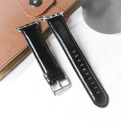 By Qubix - Geschikt voor Apple Watch bandje - Retro leren bandje - Zwart - Geschikt voor Apple Watch 38mm / 40mm / 41mm / 42mm - leren smartwatchbandje - Horlogebandje