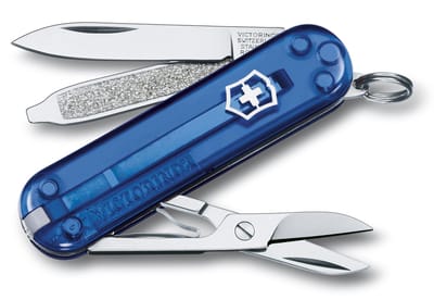 VICTORINOX Classic SD T2 Mes Transparant Blauw [Garantie Inbegrepen] 0.6223.T2