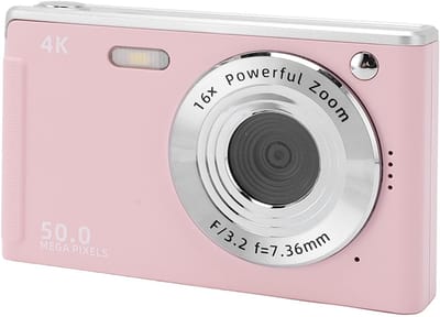 Digitale camera voor fotografie, 4K 50 MP vlogcamera, autofocus 16x digitale zoom, point-and-shoot digitale camera, voor tieners, volwassenen en beginners (Rosy)