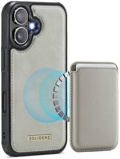 Hoesje geschikt voor iPhone 17 Hoesje met Pasjeshouder - Solidenz MagSafe compatibel Wallet Backcover - 3 Kaarten - Schokbestendig - Beige