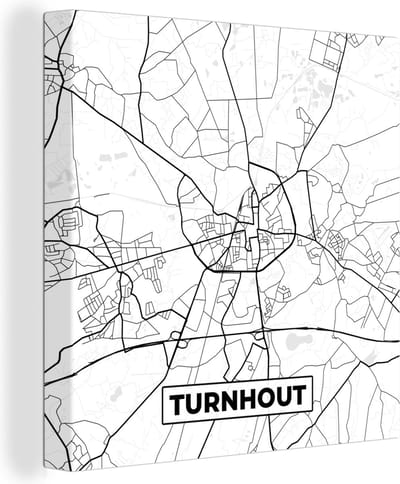 Canvas Schilderij Stadskaart – Zwart Wit - Kaart – Turnhout – België – Plattegrond - 20x20 cm - Wanddecoratie