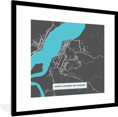 Fotolijst incl. Poster - Saint-Laurent-du-Maroni - Stadskaart - Kaart - Plattegrond - Frankrijk - 40x40 cm - Posterlijst