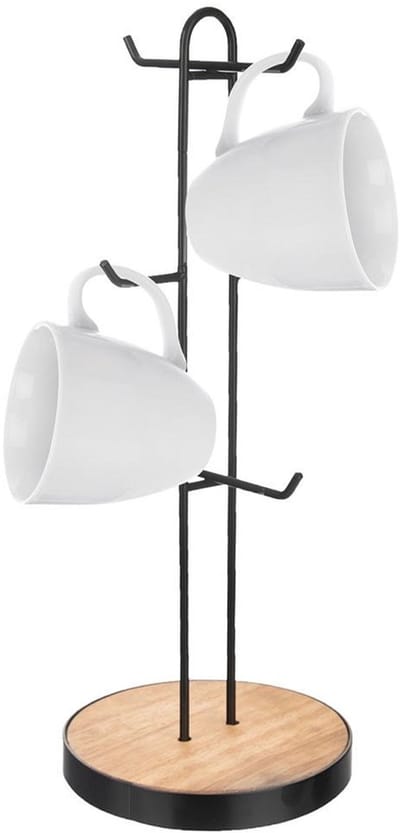Orion Radka Serie - Zwart Metalen Bekerhouder - 40 cm - Met Houten Basis - Industriële Stijl