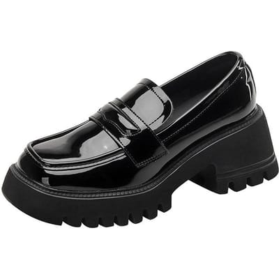 Instappers Dames Nieuwe Britse Stijl Dikke Zool Vierkante Neus Retro Zwarte Kleine Leren Schoenen Dames Dikke Hak Enkele Schoenen 34 black