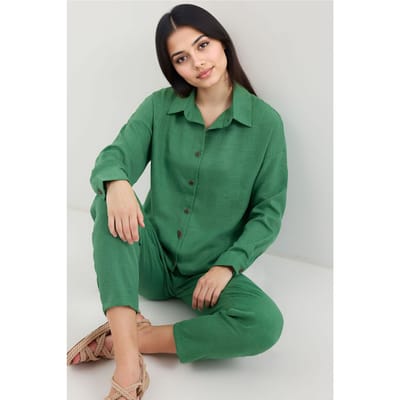 Linnenmix Lange Mouwen Shirt en Broeken Set