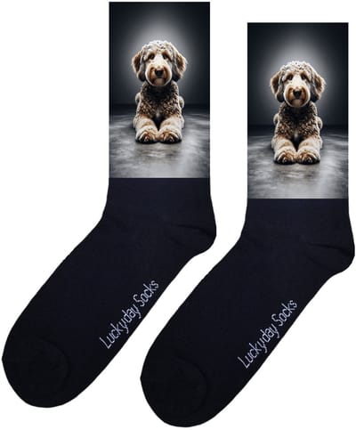 LuckyDay Socks - Labradoodle sokken - Verjaardag cadeau vrouw en man - Vrolijke sokken - Valentijns cadeau - Kerst sokken - Grappige sokken - Leuke dames en heren sokken - Moederdag - Vaderdag - Socks maken Happy - Maat 37-44