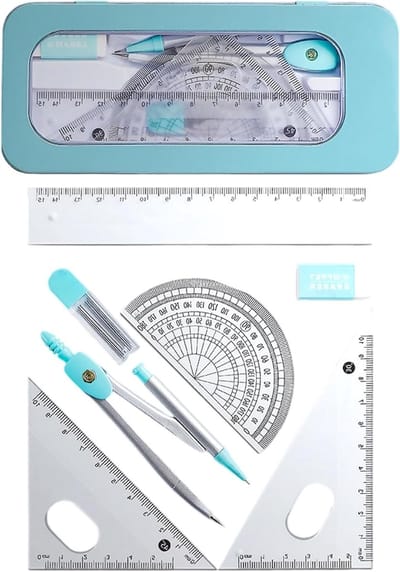7-delige Geometrische Compasset voor Wiskunde, Geometrie en Houtbewerking, Inclusief Liniaal en Protractor