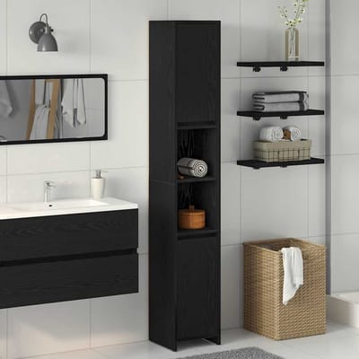 vidaXL - Badkamerkast - Zwart - Eiken - 30 - x - 30 - x - 183,5 - cm - Bewerkt - hout