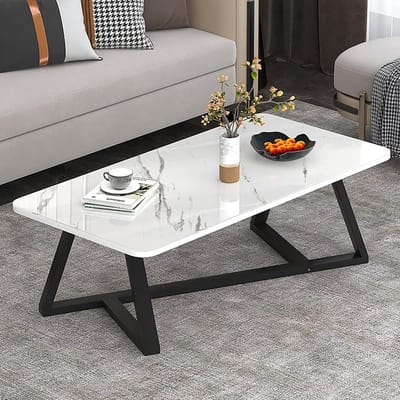 Salontafel Rechthoekig - Sprekende Tafel - Woonkamer Decoratie - Marmer Look - 120x60x45cm - Wit