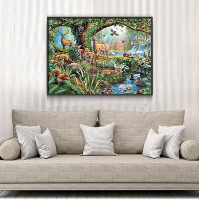 Peinture diamant avec strass ronds, broderie, point de croix, mosaïque d'animaux en motif de forêt 20X30CM gray