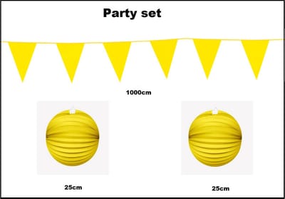 Party set geel - 1x Vlaggenlijn geel 1000cm + 2x Lampion geel 25cm -party festival thema feest