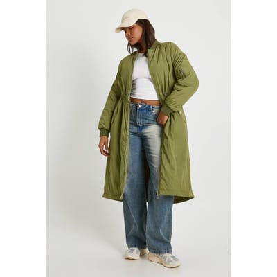 boohoo Dames Maxi Bomber Jacket | Khaki | Maat: 8