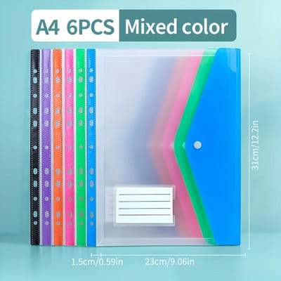 6 pièces A4 Dossiers à anneaux haute capacité avec reliure 11 anneaux, boutons extensibles et pochettes pour étiquettes - Matériau PP durable blue