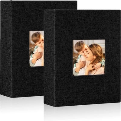 Fotoalbum 13 x 18 cm - 2-packs linnen inlegalbum voor 50 portretfoto's, zwart, perfect voor herinneringen
