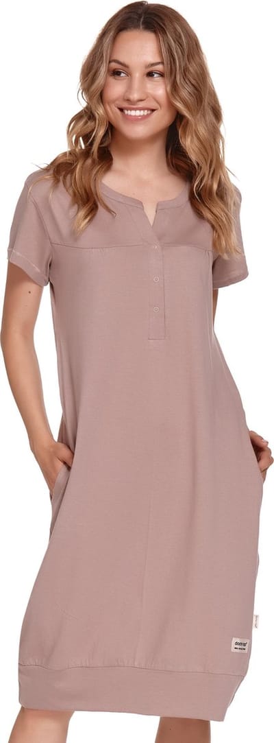 Doctor Nap Katoenen Nachthemd Dames Borstvoeding Zwangerschap TCB.4348 Beige 42 / XL