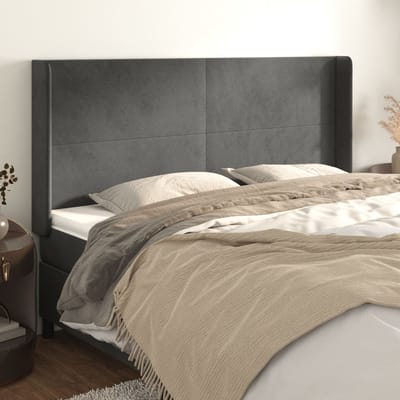 vidaXL - Hoofdbord - met - randen - 203x16x118/128 - cm - fluweel - donkergrijs