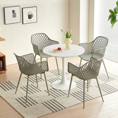 EGGREE eettafel en stoelen set - tafel met een diameter van 80 cm en 4 grijze stoelen - geschikt voor bar - keukeneiland -café en eetkamer.