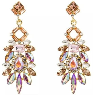 Boho Grote Kristal Indiase Hangende Oorbellen Vrouwen Mode Sieraden Vrouwelijk Strass Steen Etnisch Bruiloft Statement Hangende Oorbel roze