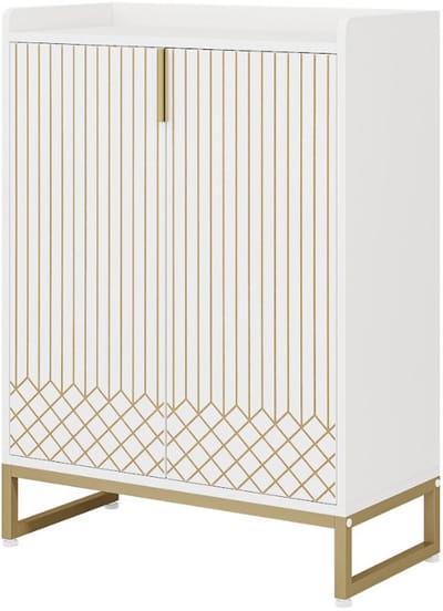 MAZAZU Schoenenkast - Schoenenrek met deuren - Wit/Goud - 73x35x105cm