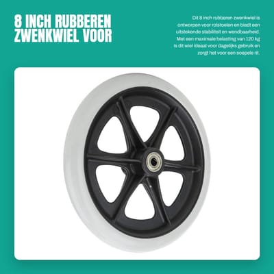 Dailygoods- Voorwielen 8" rubberen zwenkwiel - Antislipwiel - Maximale belasting 120 kg - 0,3 inch lager binnendiameter - Lichtgewicht - Duurzaam - Rolstoelwiel