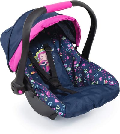 Deluxe autostoeltje voor poppen - Roze en zwart met sterren en zeemeermin