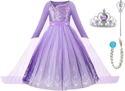 Frozen verkleedkleding - Het Betere Merk Elsa jurk - prinsessenjurk meisje - kroon - tiara - toverstaf - Elsa haar - maat 92/98