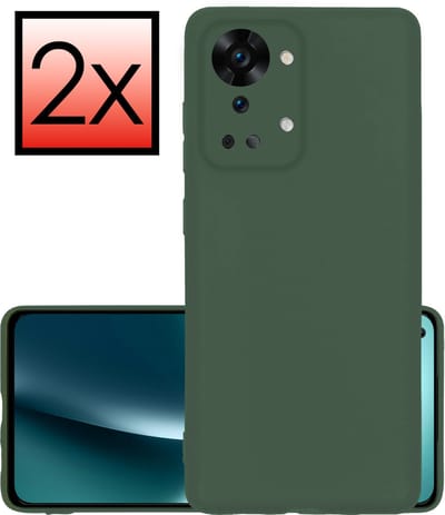 Hoesje - 2 Stuks - Geschikt voor OnePlus Nord 2T - Sterk & Shockproof - Case Siliconen - Back Cover - Telefoon Hoes - Donkergroen