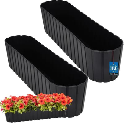 KOTARBAU® 2 st. Balkonbak, Bloembak voor Balkon, Kunststof, 60 x 14 x 13 cm, Antraciet, Plantenbak Balkon, Groot, Rustiek, Weerbestendig Plantenbak, voor Binnen en Buiten
