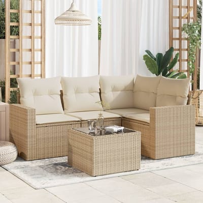 vidaXL - 5-delige - Loungeset - met - kussens - poly - rattan - beige
