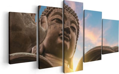 Artaza Canvas Schilderij Vijfluik Groot Boeddha Standbeeld Van Dichtbij - 100x50 - Foto Op Canvas - Canvas Print