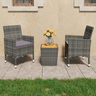 vidaXL - 3-delige - Bistroset - poly - rattan - en - acaciahout - grijs