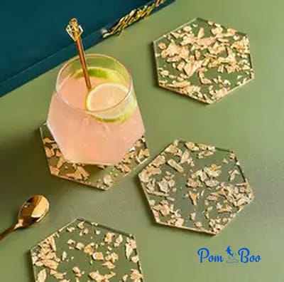 Onderzetters voor glazen - Goudsnippers - Luxe design - Glitter - Acryl - 6 kant - 11 cm - 6 stuks