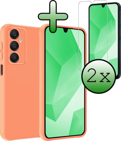 Hoesje Met 2x Screenprotector - Geschikt voor Samsung Galaxy A16 - Sterk & Shockproof - Back Cover - Siliconen Case - Telefoon Hoes - Perzik