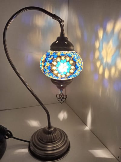 Handgemaakte Turkse tafellamp boogmodel blauw - Turkse tafellamp - Handgemaakte Oosterse tafellamp boogmodel blauw