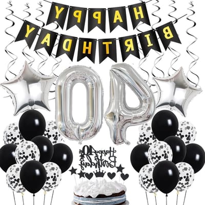 40ste verjaardag versiering voor mannen, zwarte en zilveren ballonnen, feestdecoratie voor hem, verjaardagsballonnen en accessoires