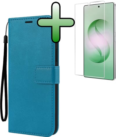 Hoesje Met Screenprotector - Geschikt voor Samsung Galaxy S26 Ultra - Luxe Pasjeshouder - Bookcase Portemonee - Flip Case - Kunstleer Book Case - Flipcase - Book Cover - Walletcase - Portemonneehoes - Turquoise