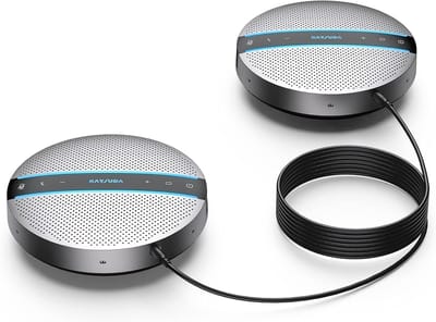 Conferentie Luidspreker - Speakerphone - Vergaderingen Thuis - Daisy-Chain Functie - 13cm Diameter - Zilver