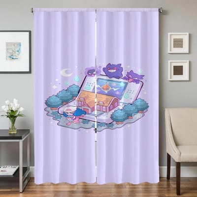 Intérieur Maison Rideaux de Cuisine pour Salon 2 Pièces Rideaux Occultants Rideau de Porte Décoration Chambre Pokémon Cloison W50xH70cmx2pcs-CL