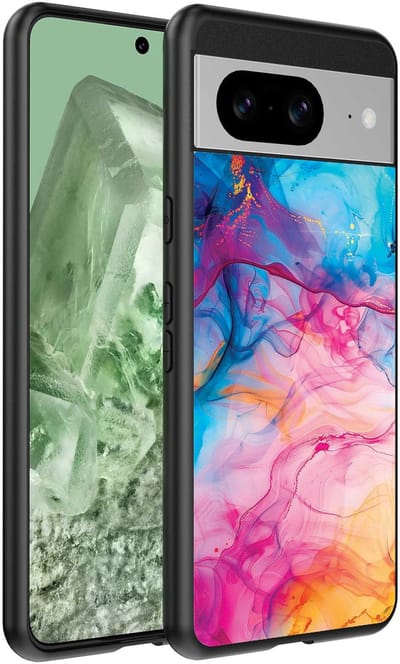 Geschikt voor Google Pixel 8 Telefoonhoesje met Regenboog Acryl Marmer Opdruk - TPU Backcover Case Rainbow Acrylic Marble Design - Smartphonica geschikt voor Google Pixel 8