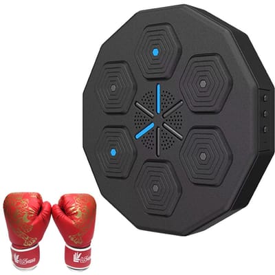 Wandmontage Muziek Boksmachine Slimme Bokstrainer Doelwit Met LED-licht Intelligente Zandzak Reactietrainer Voor Kinderen Volwassenen With Adult Gloves black