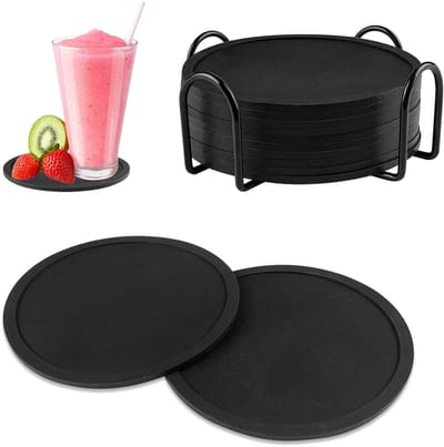 MODFU Siliconen Onderzetters – 12 Stuks Coaster Set – Hittebestendig & Antislip – Waterdicht – Beschermt Je Tafel – Zwart – Voor Keuken & Eetkamer
