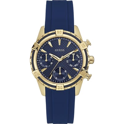 GUESS Catalina Blauw Roestvrij Staal Siliconen/Rubber Dames Quartz Horloge W0562L2 blauw