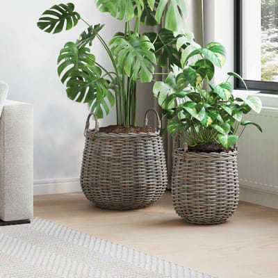 vidaXL - Plantmand - met - opslag - GENDT - 2 - st - Natuurlijk - grijs - Kubu - Rattan