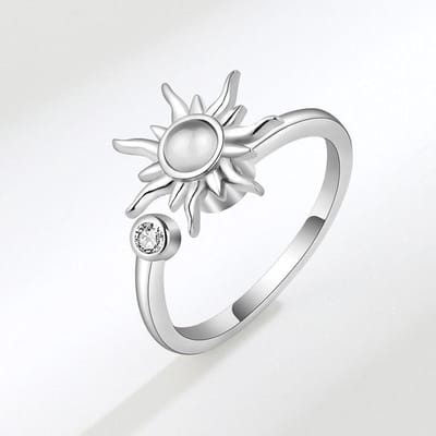 Bague rotative mode, bague tournesol, bague ouverte femme argenté