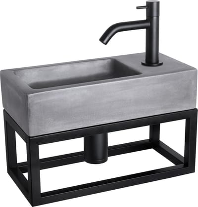 Differnz Ravo fonteinset - 38.5x18.5x25cm - Rechthoek - 1 kraangat - Gebogen matte zwarte kraan - met zwart frame - beton donkergrijs