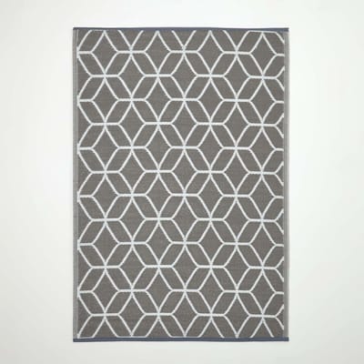 Homescapes Dubbelzijdig buitentapijt met geometrisch patroon grijs wit 120 x 180 cm