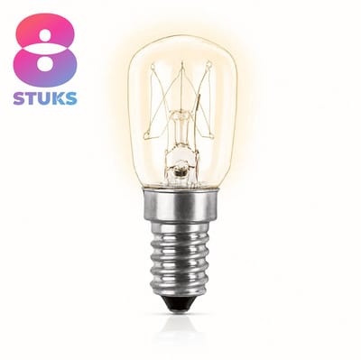 8x Mini Gloeilamp E14 - 15W - Warm Wit Licht (2700K) - 110 lm - 1 jaar - Dimbaar - Geschikt voor koelkast, afzuigkap, naaimachine